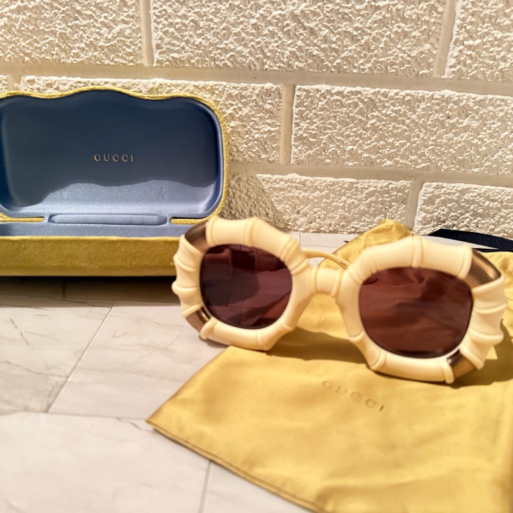 RARE Gucci Bamboo Bone Sunglasses in Ivory with Case & Dustbag
